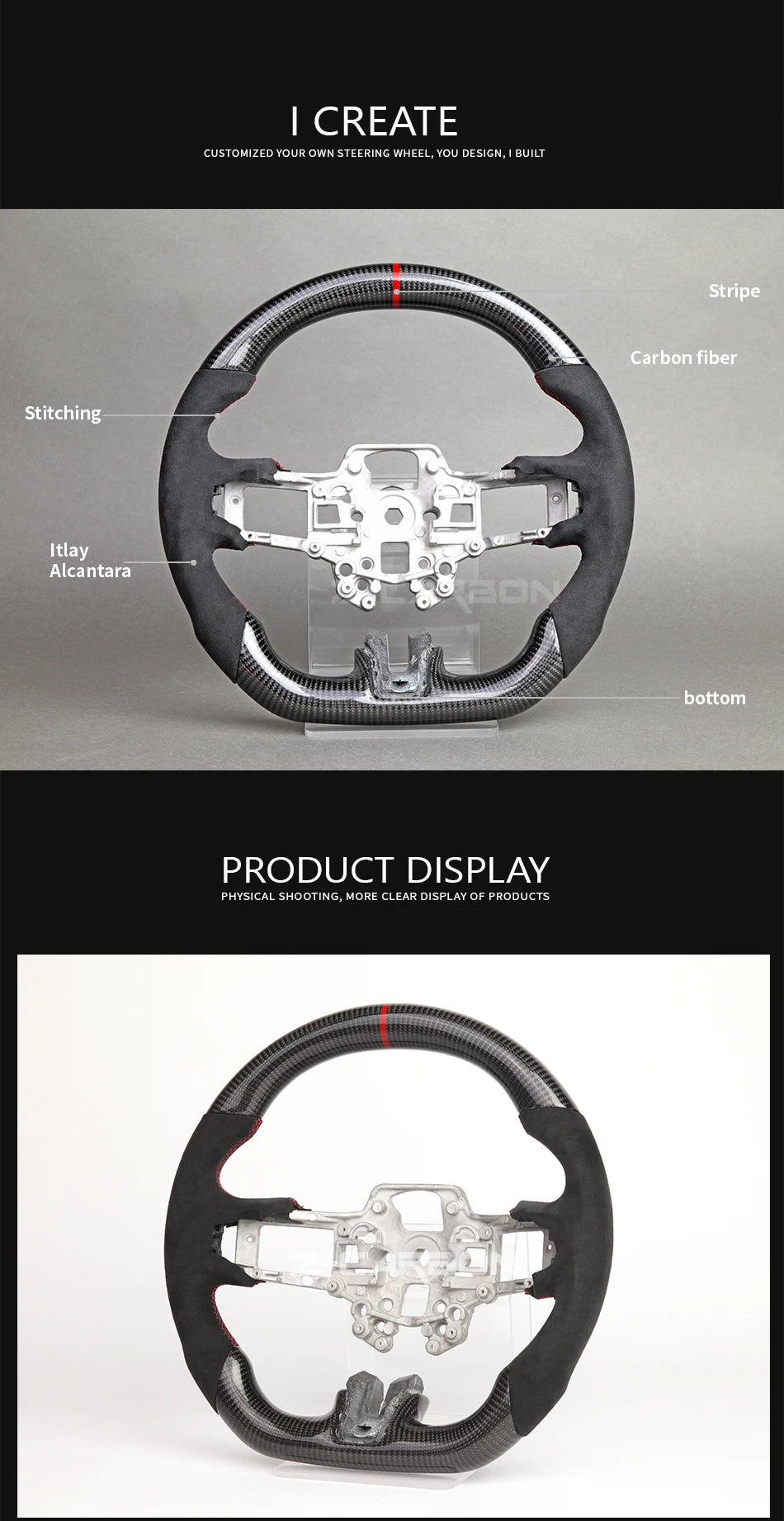 Carbon Fiber Steering Wheel For Ford Mustang 2018 2019 2020 2021 2022 2023 GT Shelby Steering Wheel Perfoeated Leather
