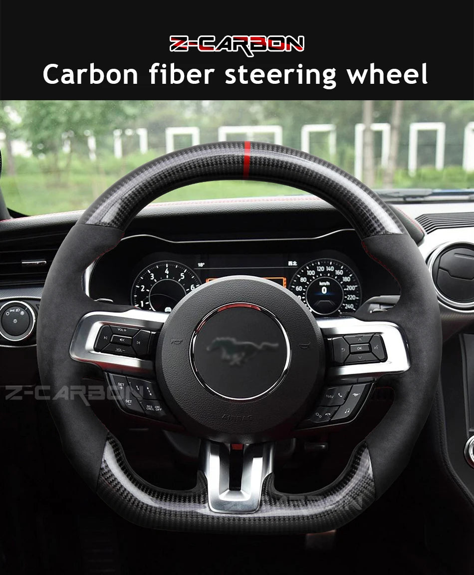 Carbon Fiber Steering Wheel For Ford Mustang 2018 2019 2020 2021 2022 2023 GT Shelby Steering Wheel Perfoeated Leather
