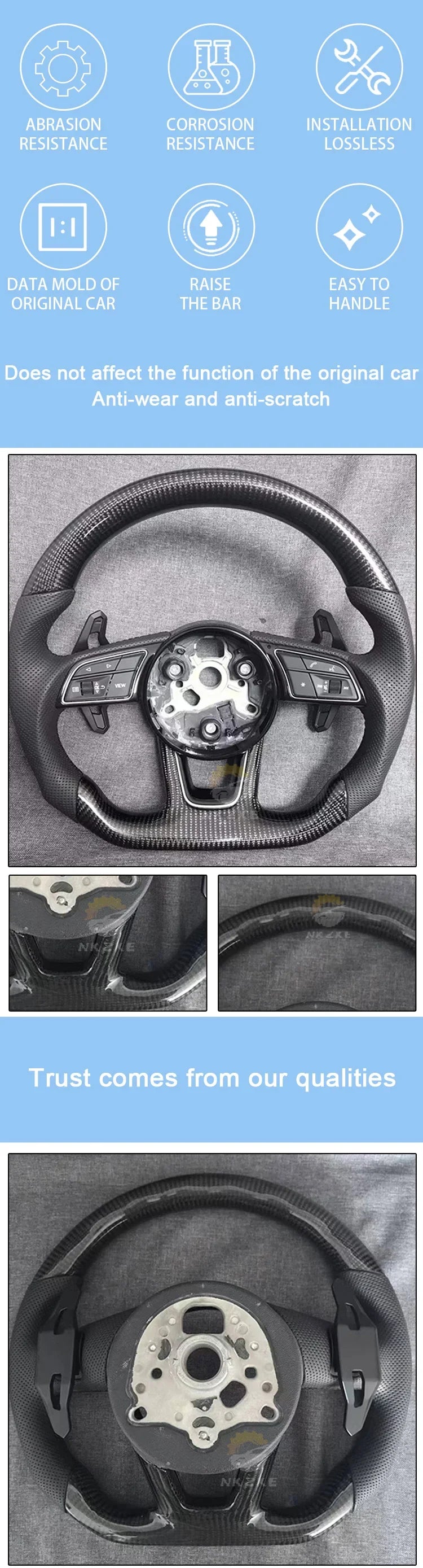 Carbon Fiber Steering Wheel, Suitable For Audi A3 8Y A4 B9 S3 S4 S5 A5 RS3 RS4, Equipped With Buttons And Shift Paddles