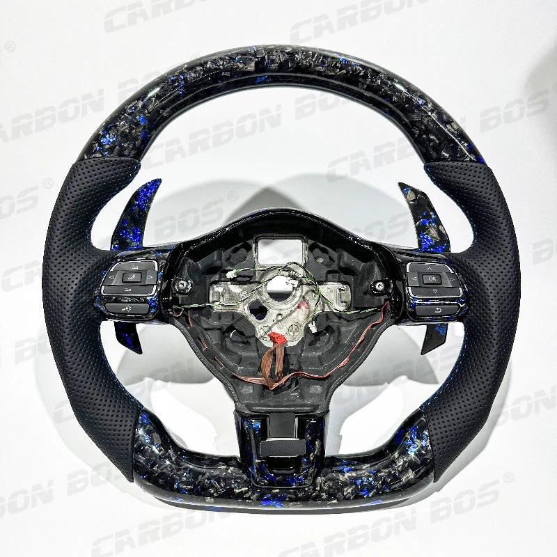 Carbon Bos Steering Wheel for Volkswagen VW Golf MK6 Carbon Fiber Forged Blue Red Perforated Leather Volkswagen Steering Wheel