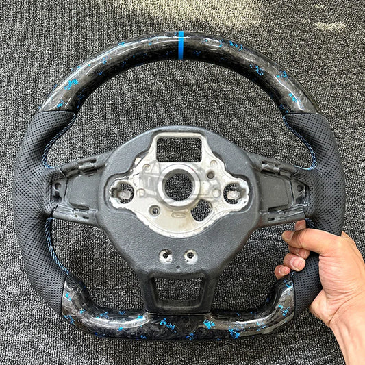 really Forged Carbon Fiber Steering Wheel Blue+ For Volkswagen MK7 MK7.5 GTI R GTD GTE Golf 7, Optional Paddle Shifters Version
