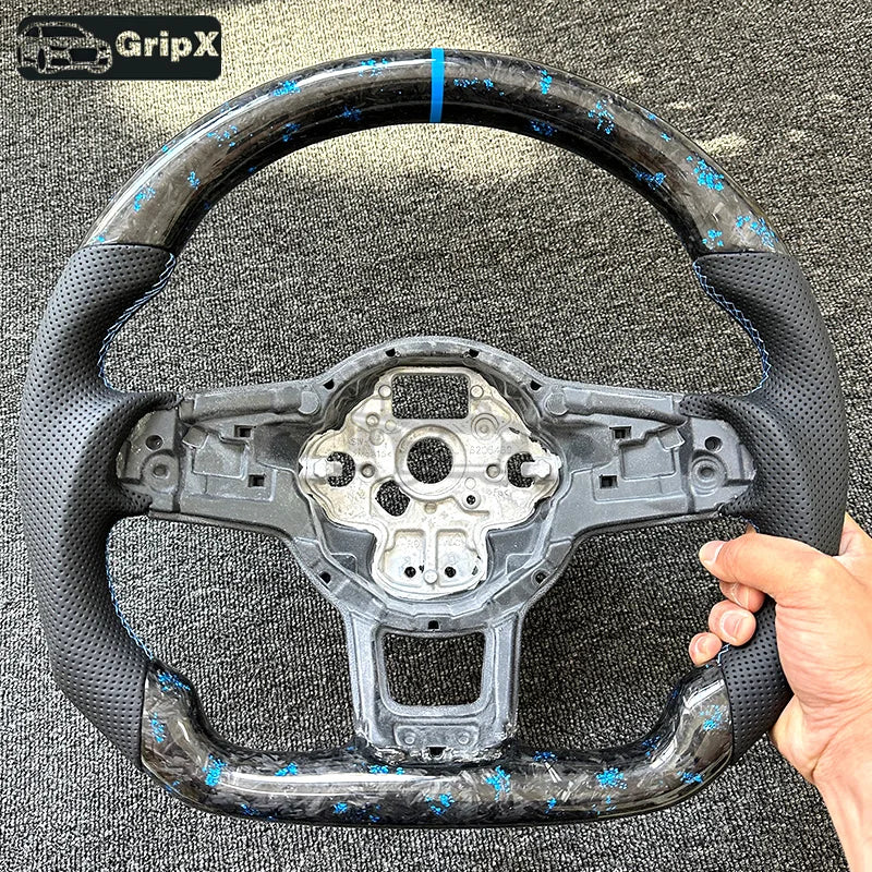 really Forged Carbon Fiber Steering Wheel Blue+ For Volkswagen MK7 MK7.5 GTI R GTD GTE Golf 7, Optional Paddle Shifters Version