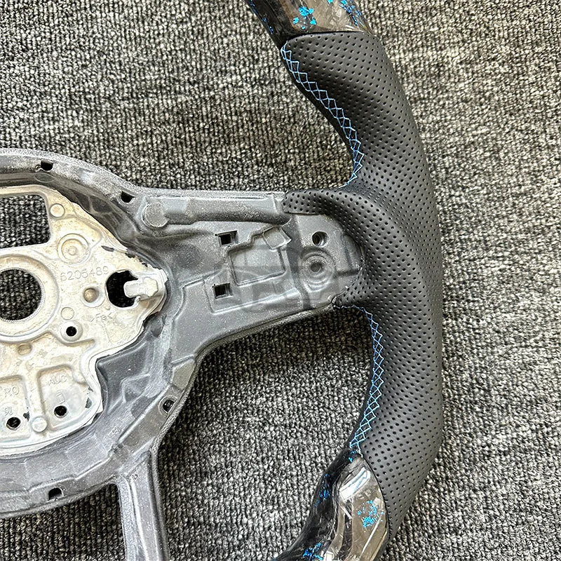 really Forged Carbon Fiber Steering Wheel Blue+ For Volkswagen MK7 MK7.5 GTI R GTD GTE Golf 7, Optional Paddle Shifters Version