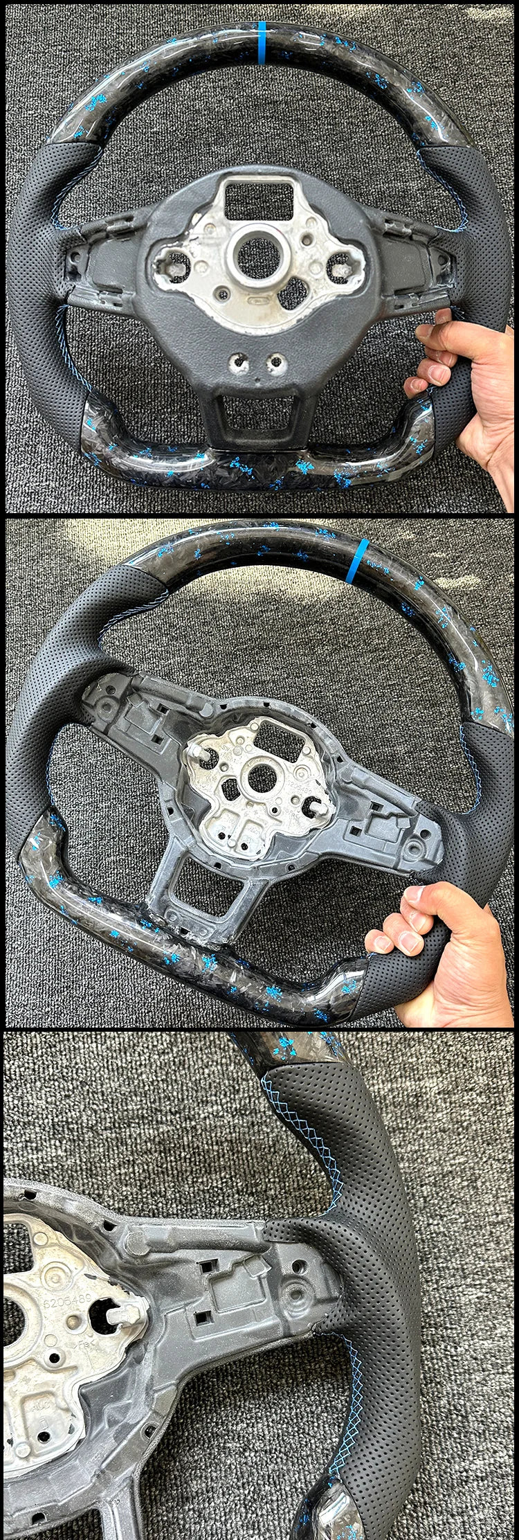 really Forged Carbon Fiber Steering Wheel Blue+ For Volkswagen MK7 MK7.5 GTI R GTD GTE Golf 7, Optional Paddle Shifters Version