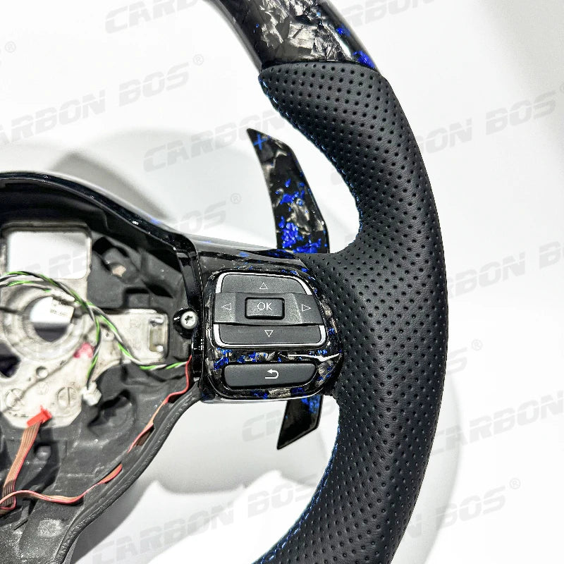 Carbon Bos Steering Wheel for Volkswagen VW Golf MK6 Carbon Fiber Forged Blue Red Perforated Leather Volkswagen Steering Wheel
