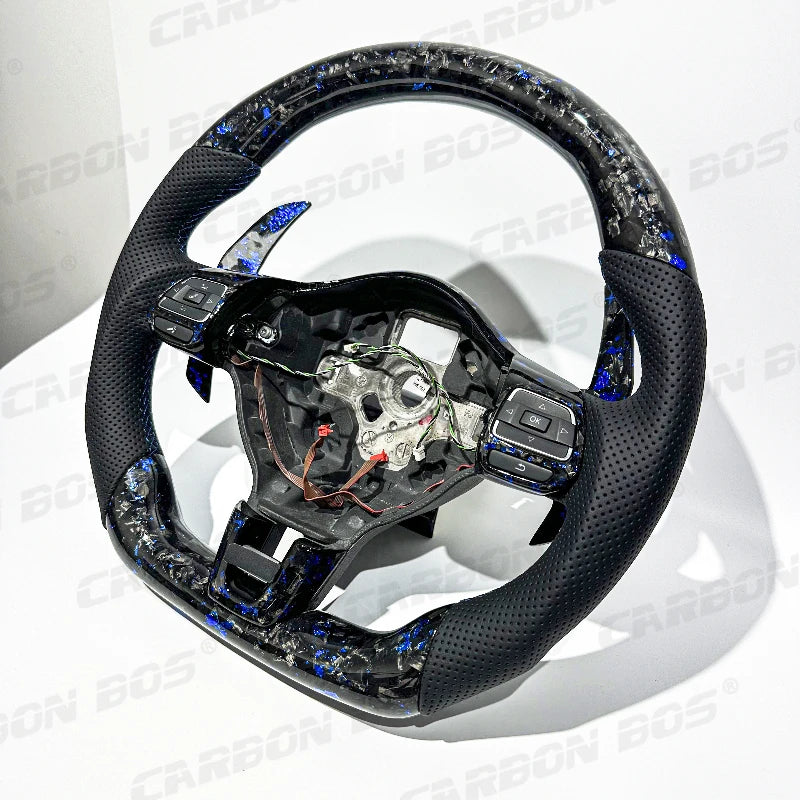 Carbon Bos Steering Wheel for Volkswagen VW Golf MK6 Carbon Fiber Forged Blue Red Perforated Leather Volkswagen Steering Wheel