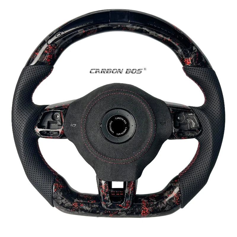 Carbon Bos Steering Wheel for Volkswagen VW Golf MK6 Carbon Fiber Forged Blue Red Perforated Leather Volkswagen Steering Wheel