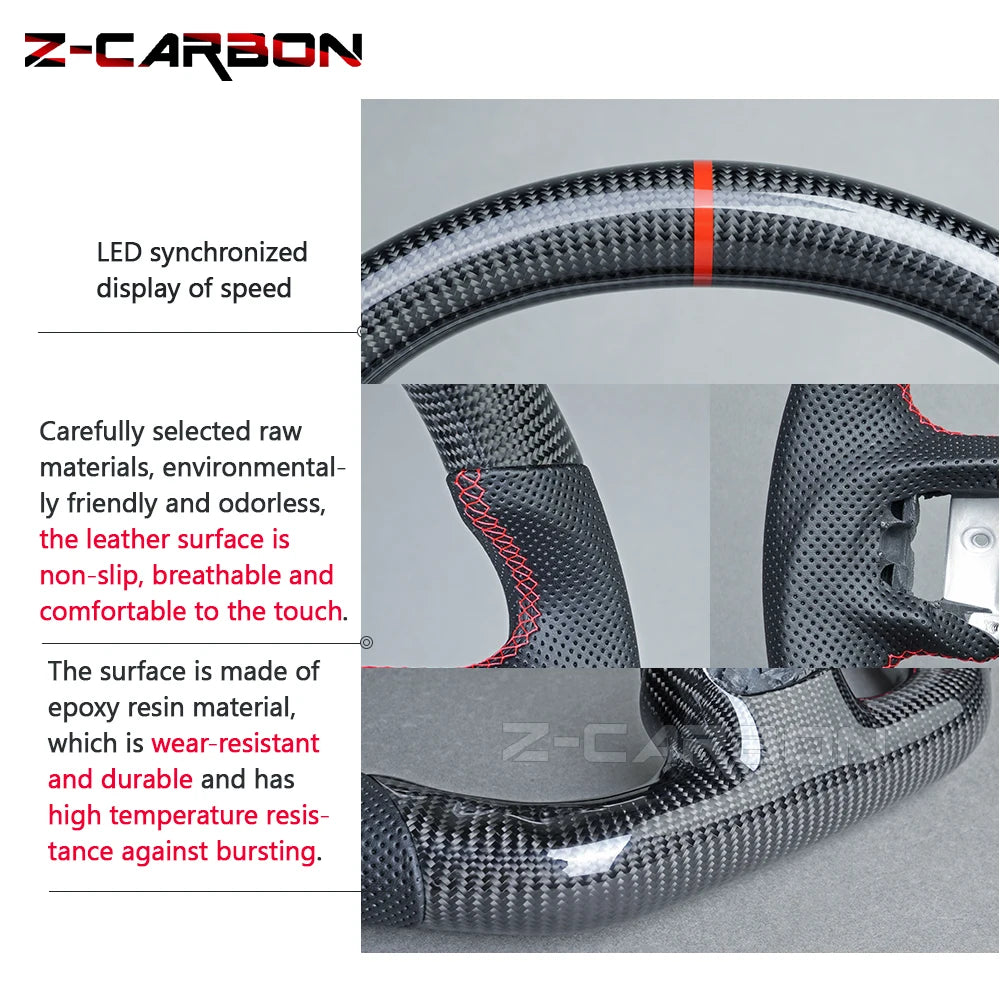 Carbon Fiber Steering Wheel For Ford Mustang 2018 2019 2020 2021 2022 2023 GT Shelby Steering Wheel Perfoeated Leather
