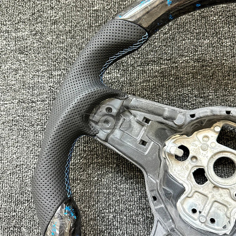 really Forged Carbon Fiber Steering Wheel Blue+ For Volkswagen MK7 MK7.5 GTI R GTD GTE Golf 7, Optional Paddle Shifters Version